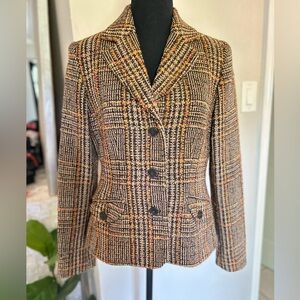 Womens Vintage Harold’s Wool Blend Plaid Tailored Blazer Jacket